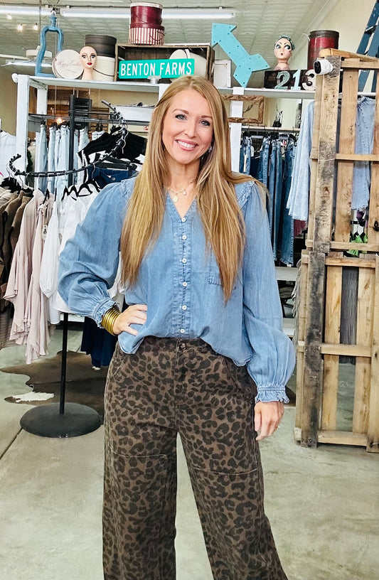 Mocha Leopard Print Barrel Shape Pants