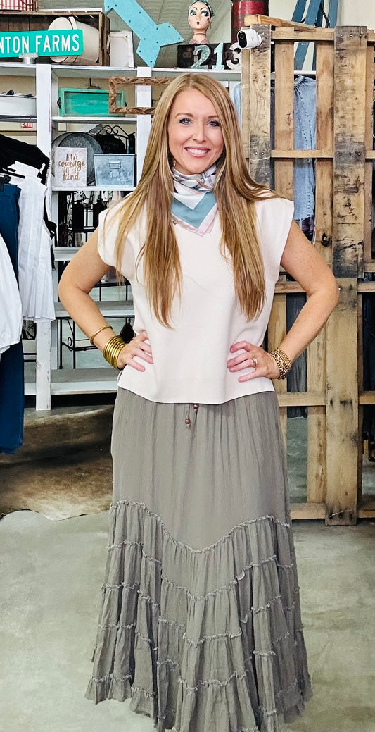 Faded Olive Tiered Skirt